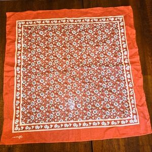 Sezane le foulard square scarf 20x20 Orange and Cream floral print--100% cotton